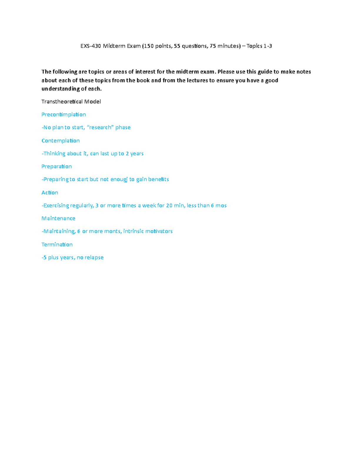 EXS-430 Midterm Exam Study Guide: Key Topics and Concepts - Studocu
