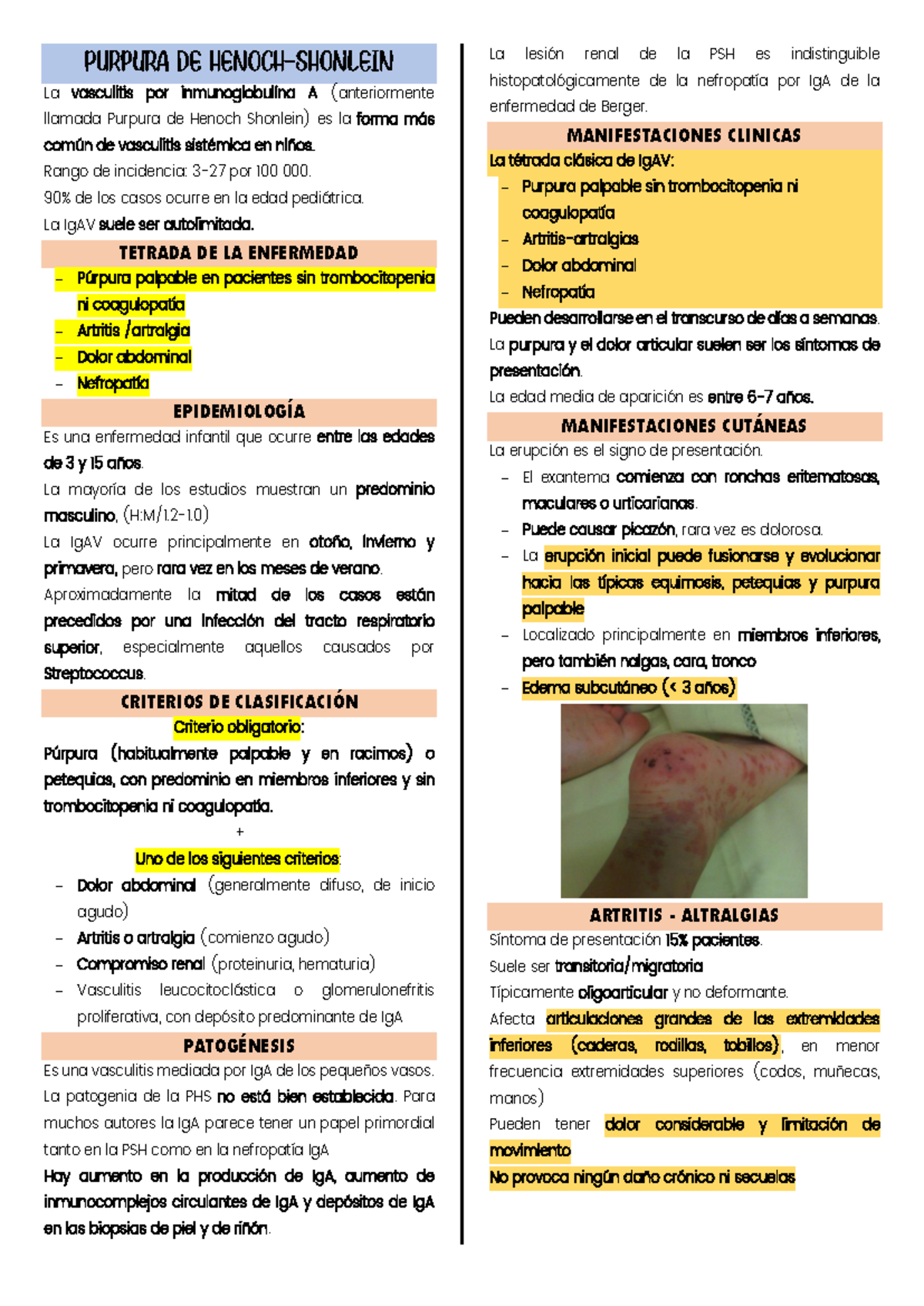 Vasculitis IgA: Purpura de Henoch-Schönlein en Niños (Rev. 2023) - Studocu