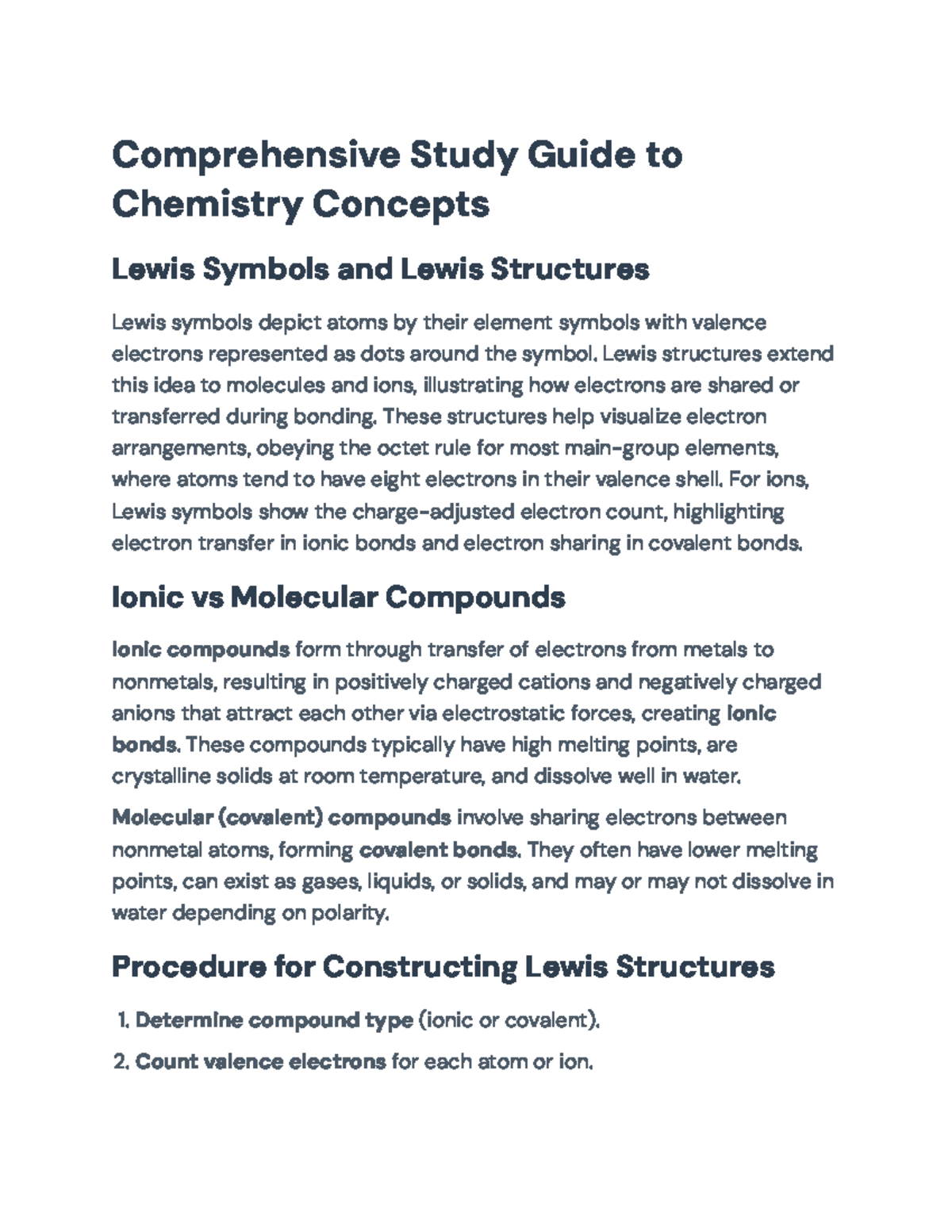Comprehensive Chemistry Study Guide: Key Concepts & Principles (CHEM ...