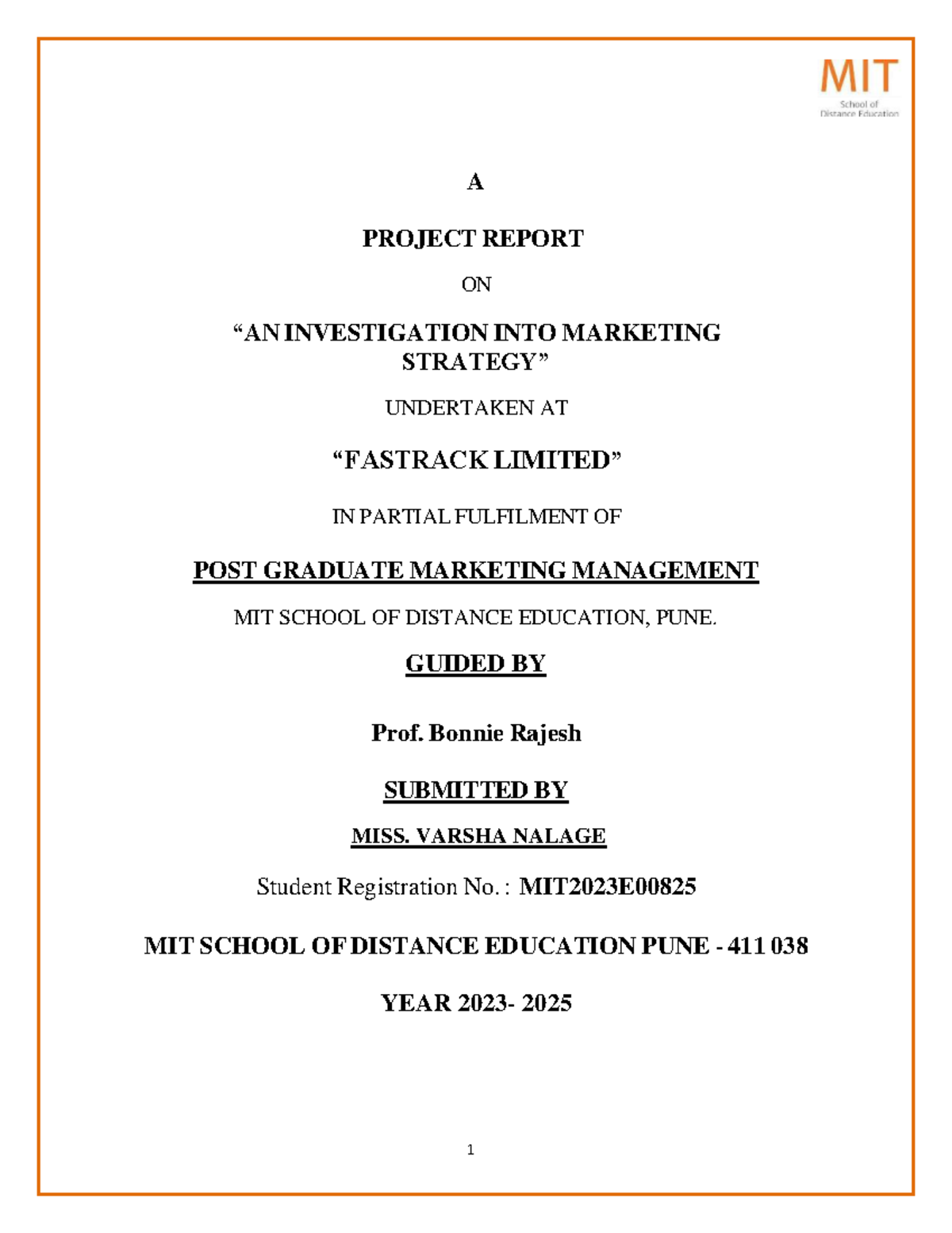 Project Report on Marketing Investigation - MIT2023E00825 - Studocu