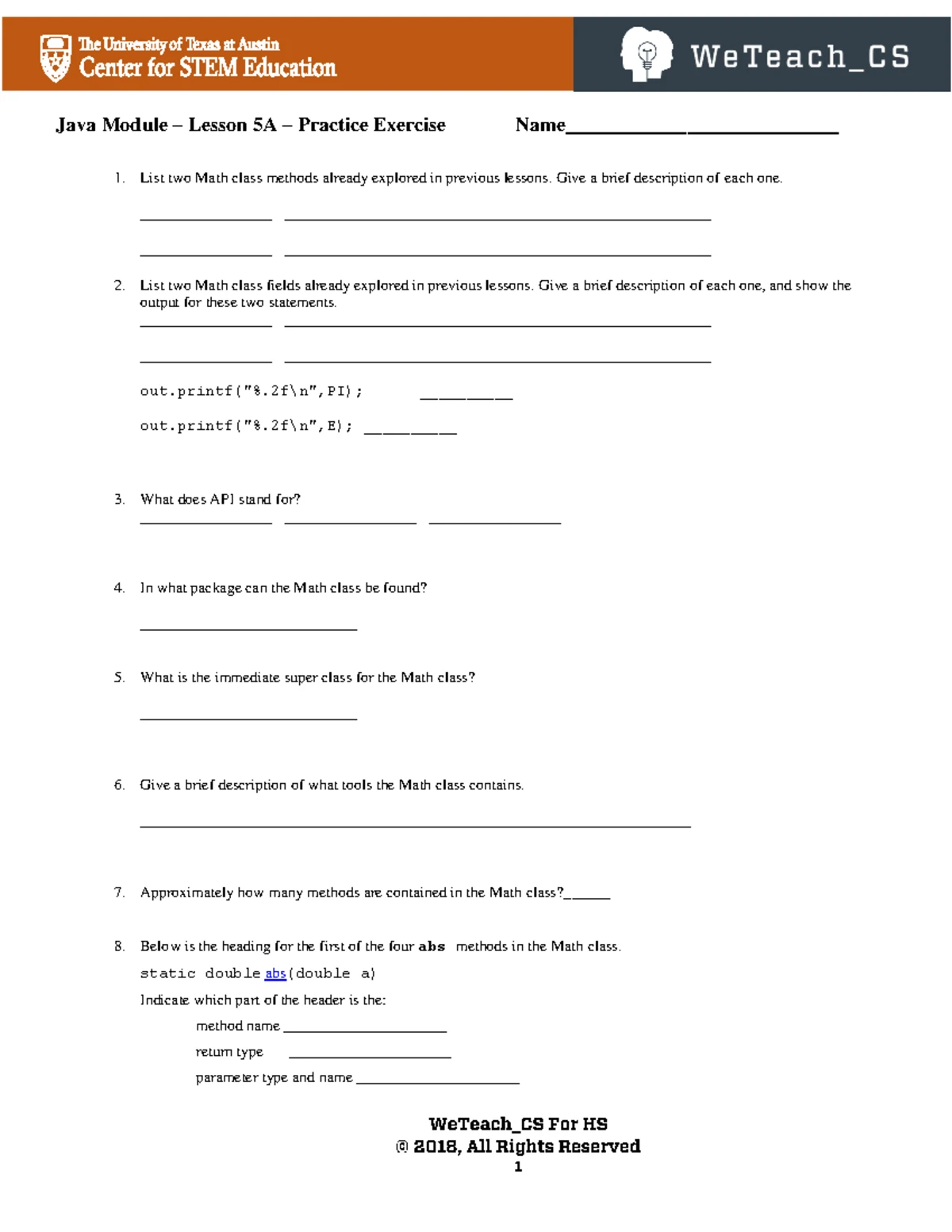Java Lesson 5A - Practice Exercise on Math Class Methods - Studocu