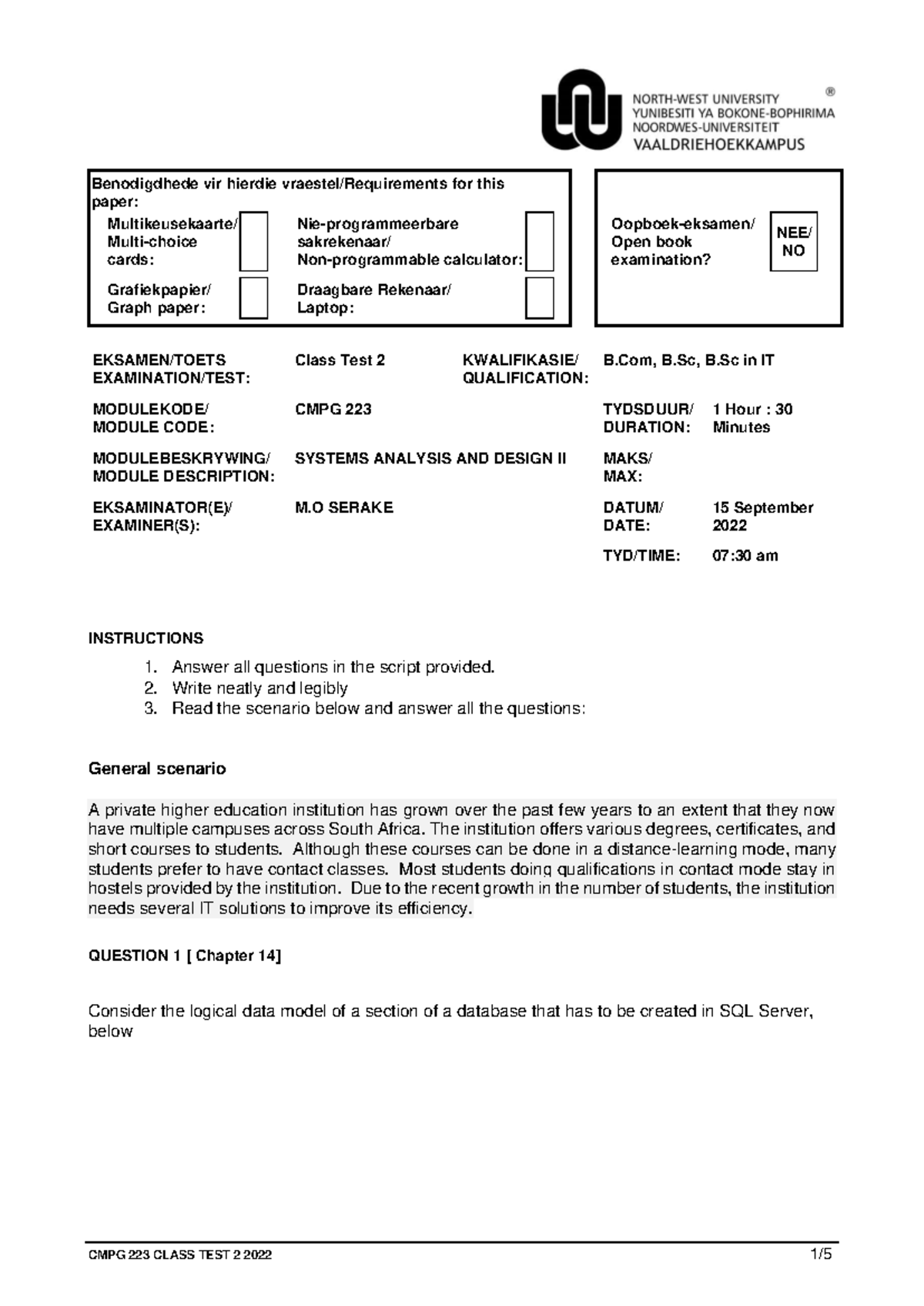Class Test 2 Overview for Systems Analysis - CMPG223 2022 - Studocu