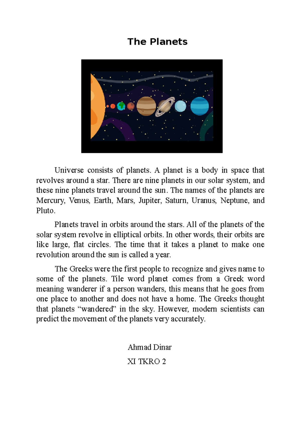 Tugas Report: The Planets and Their Orbits in Our Solar System - Studocu