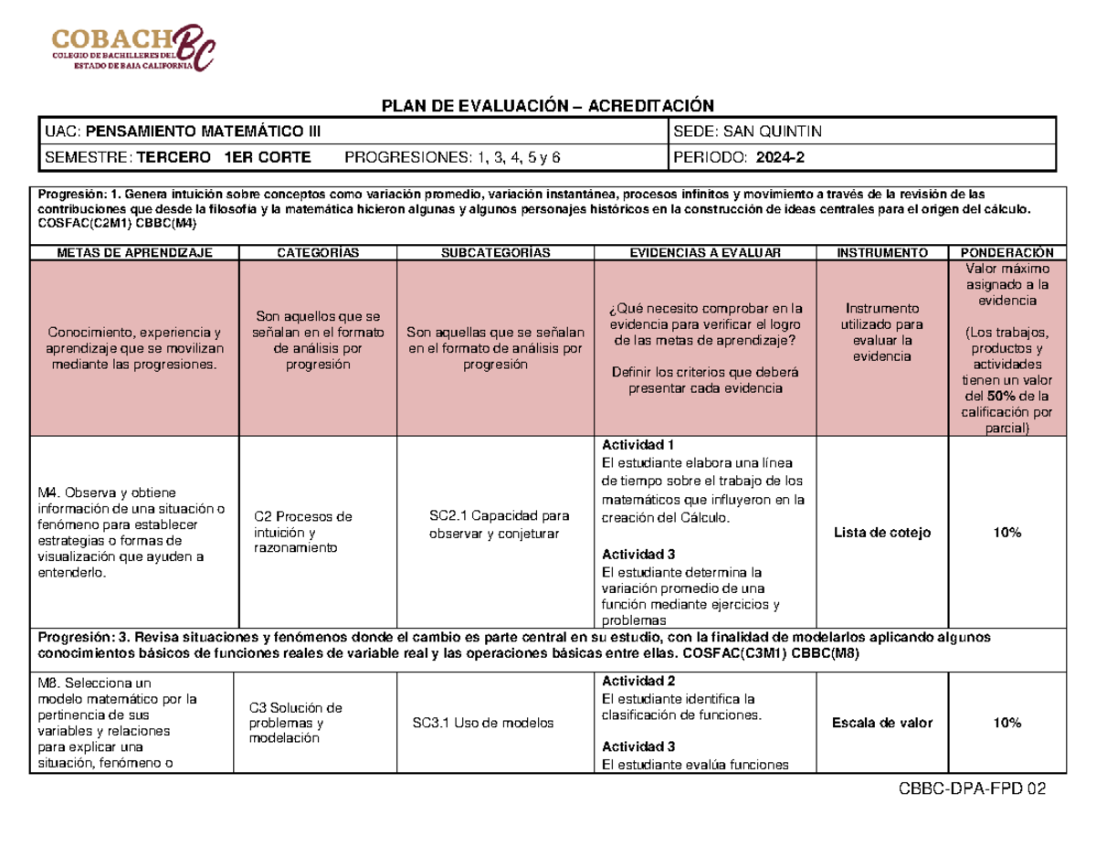 Plan de Evaluación Acreditación P. Matemático III - 3er Semestre - Studocu