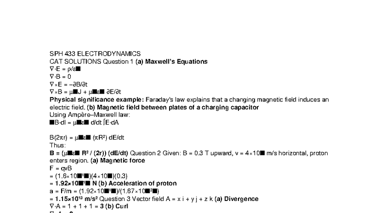 Electrodynamics Test2 Solutions - SPH 433 ELECTRODYNAMICS CAT SOLUTIONS ...