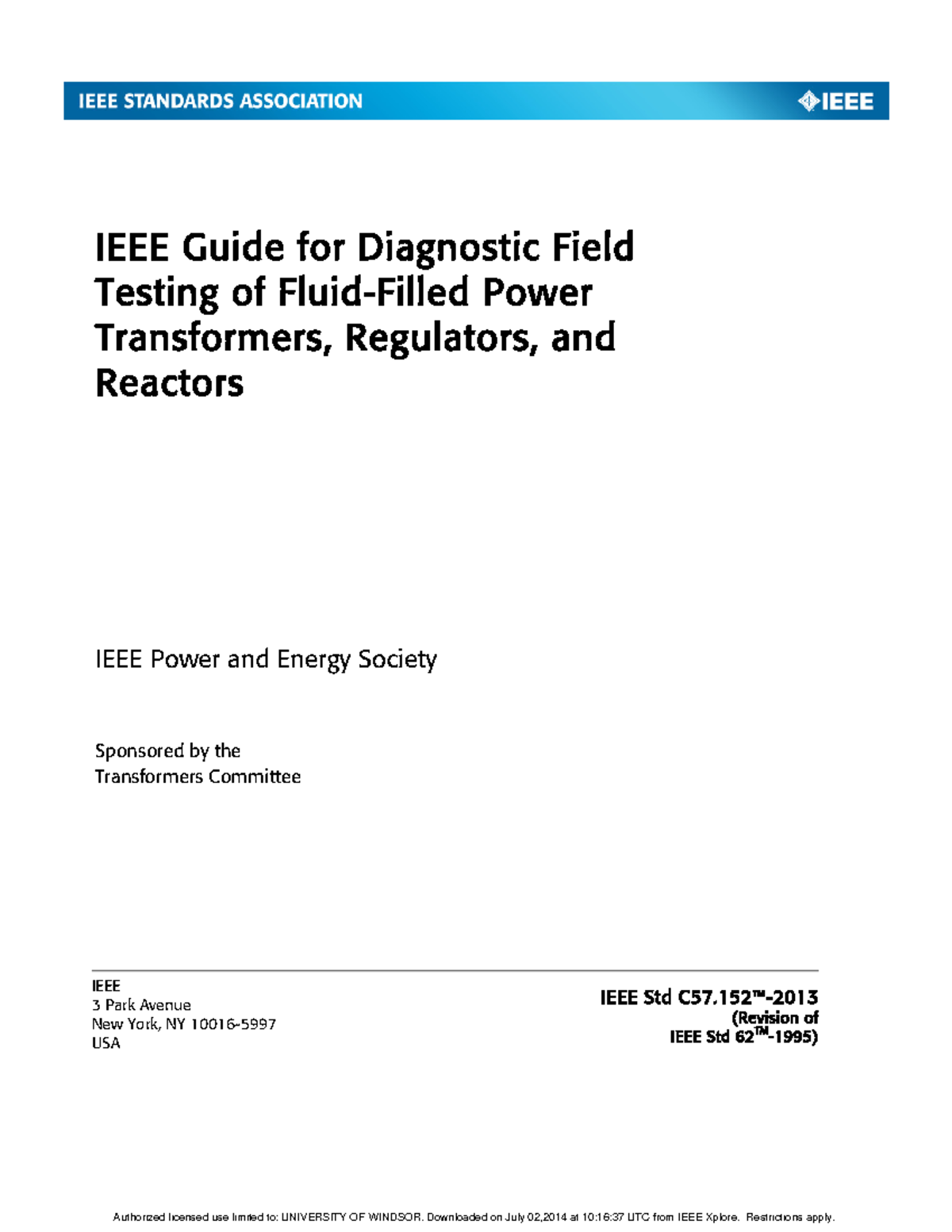 IEEE Std C57.152™ - Guide for Diagnostic Field Testing of Fluid-Filled Power Transformers - Document Preview