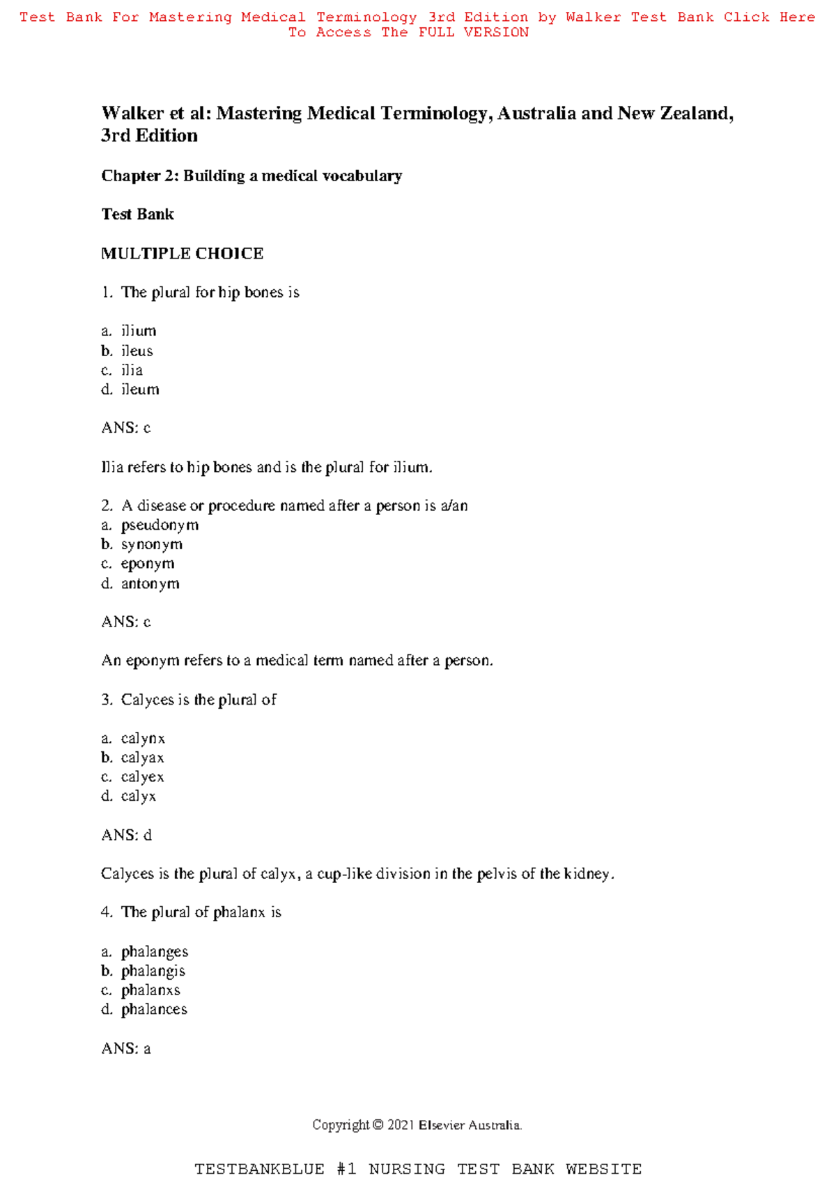 Test Bank for Mastering Medical Terminology 3rd Edition by Walker ...