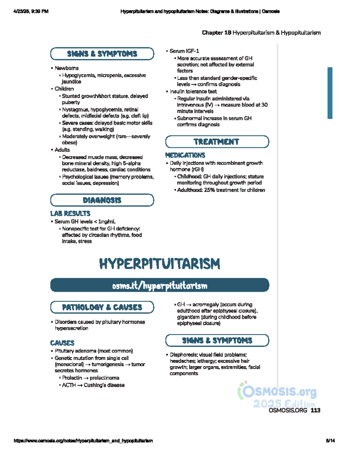 Hyperpituitarism and Hypopituitarism: Chapter 18 Notes (RISM) - Studocu