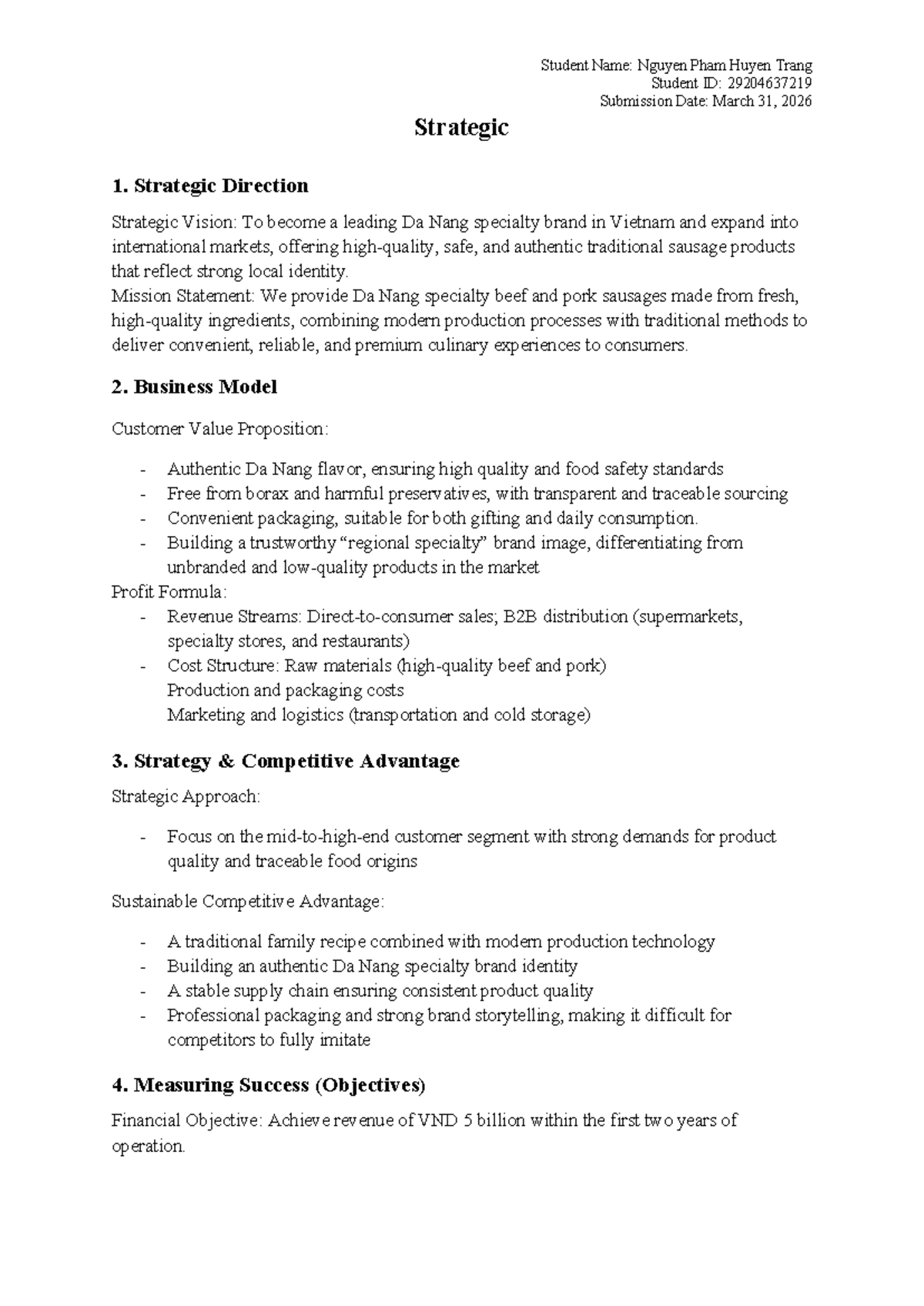 Strategic Vision, Mission & Objectives for Startup CEO Role - Studocu