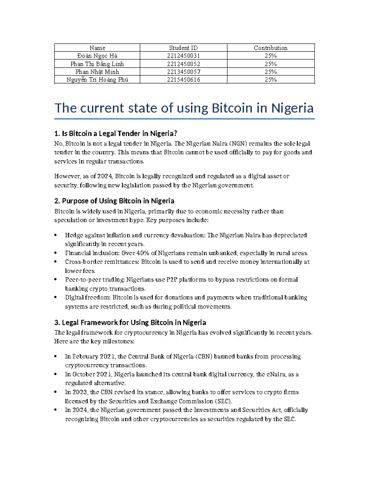 Bitcoin in Nigeria: Current State and Legal Framework - Studocu