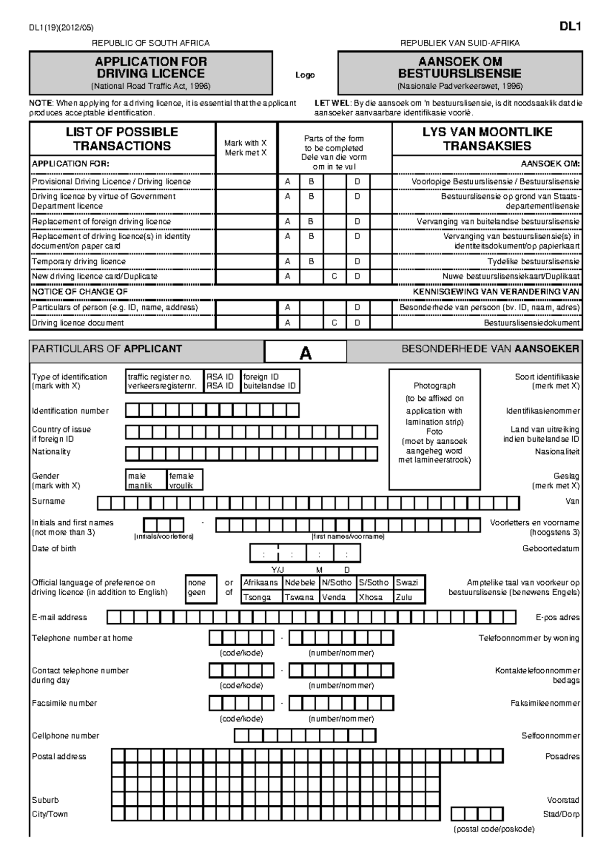 Driving Licence Application Form - DL1 (2012) - Studocu