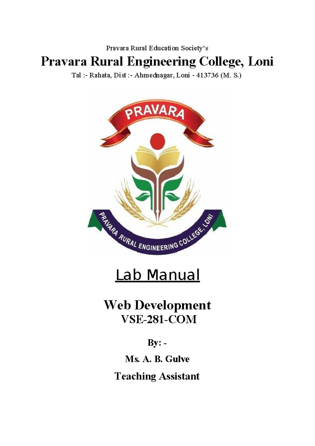 WD Lab Manual: Web Development Basics at Pravara Rural Engg College ...