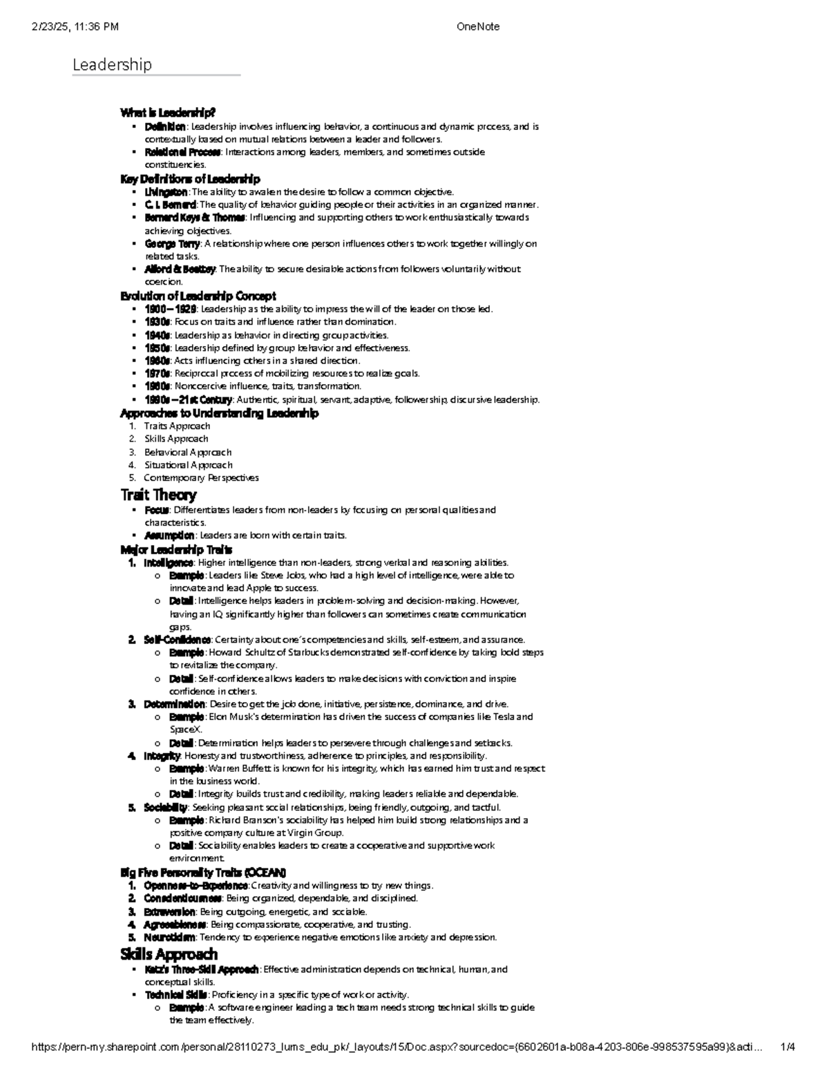 Leadership, MGMT 142 - Summary of Key Concepts and Theories - Studocu