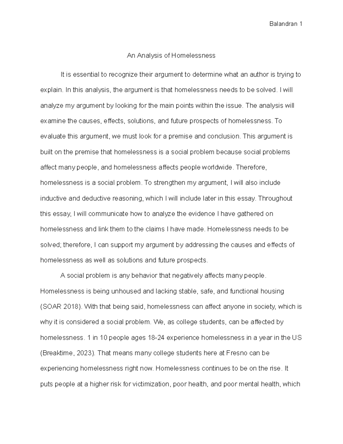 Soc 3 Assignment - essay on homeless - An Analysis of Homelessness It ...