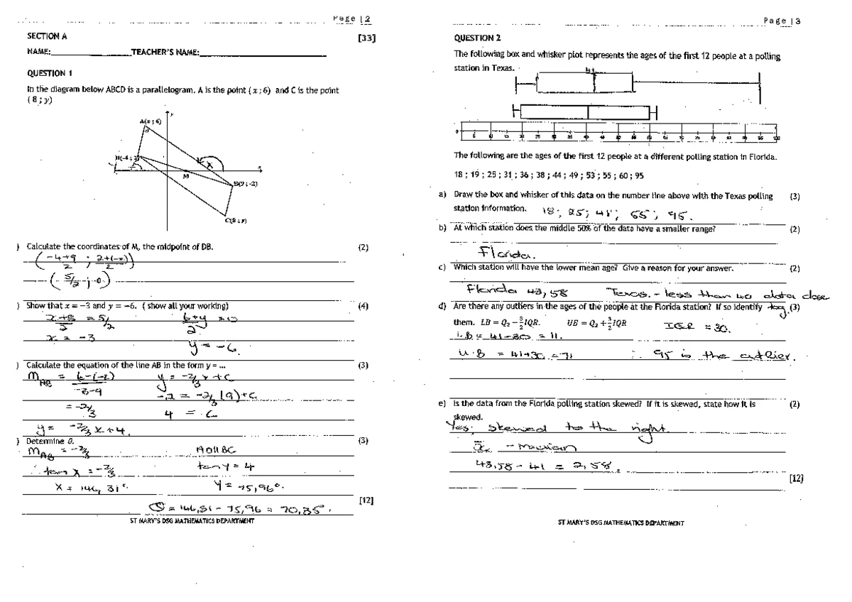 Grade 11 Mathematics Paper 2 Exam - November 30, 2015 - Studocu
