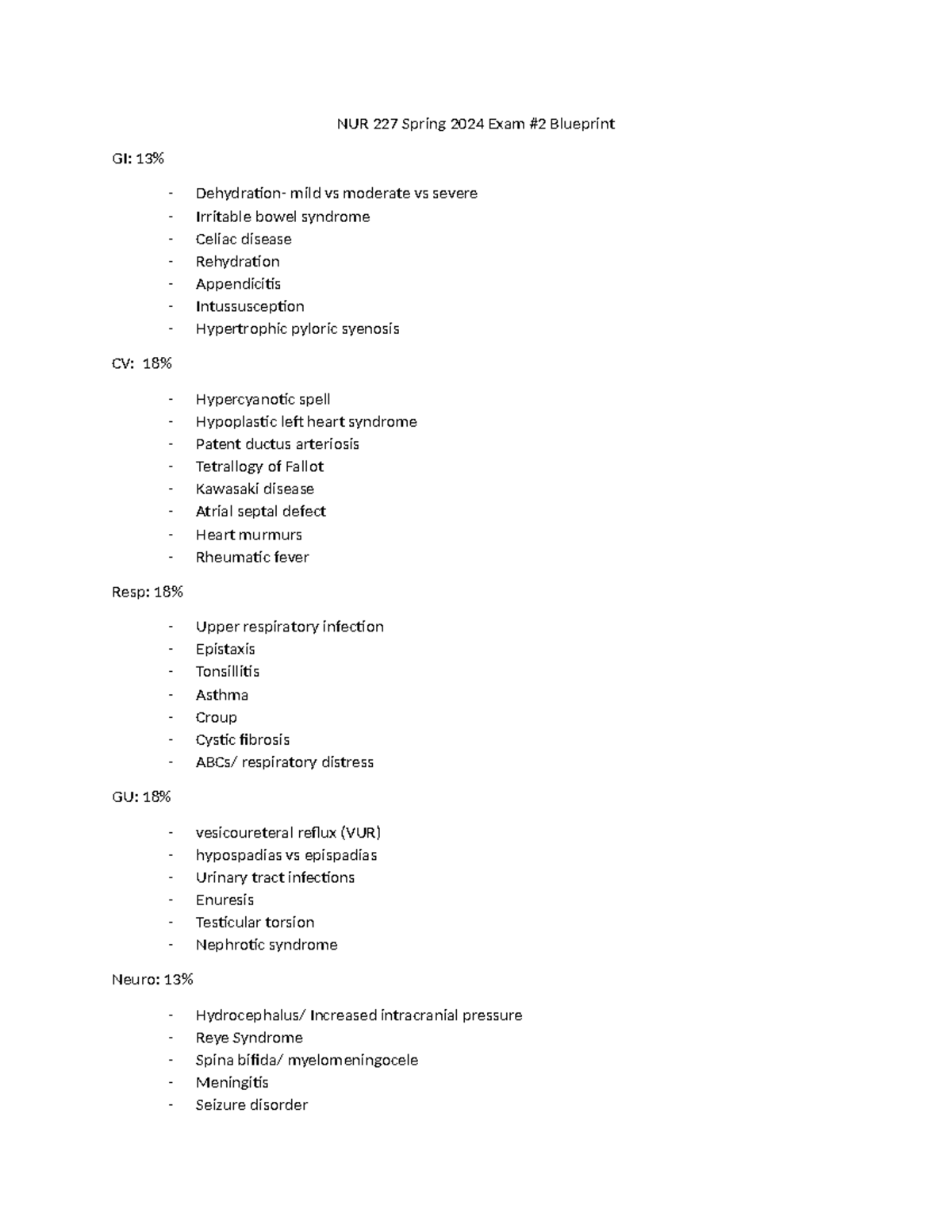 Exam 2 sp 24 blueprint - exam 2 study guide - NUR 227 Spring 2024 Exam ...