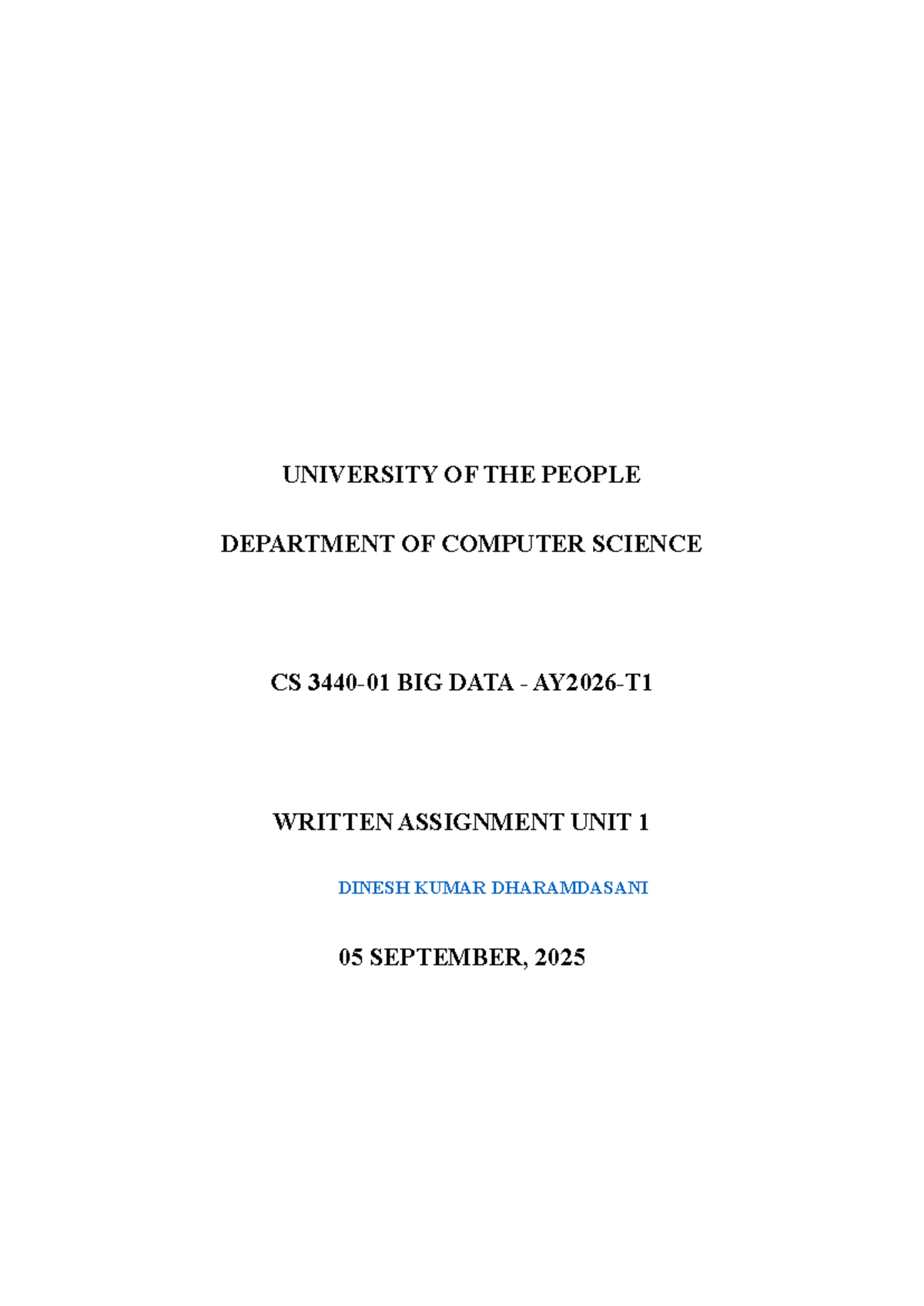 CS Written Assignment Unit 1: The Five Characteristics of Big Data ...