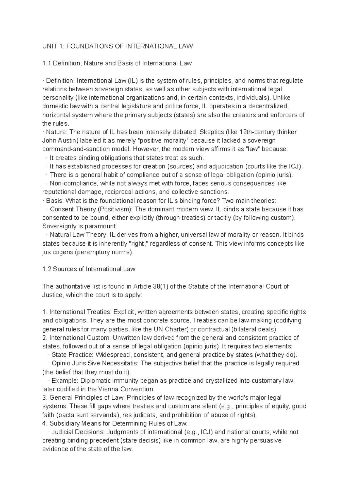 UNIT 1: FOUNDATIONS OF INTERNATIONAL LAW - Key Concepts and Sources ...