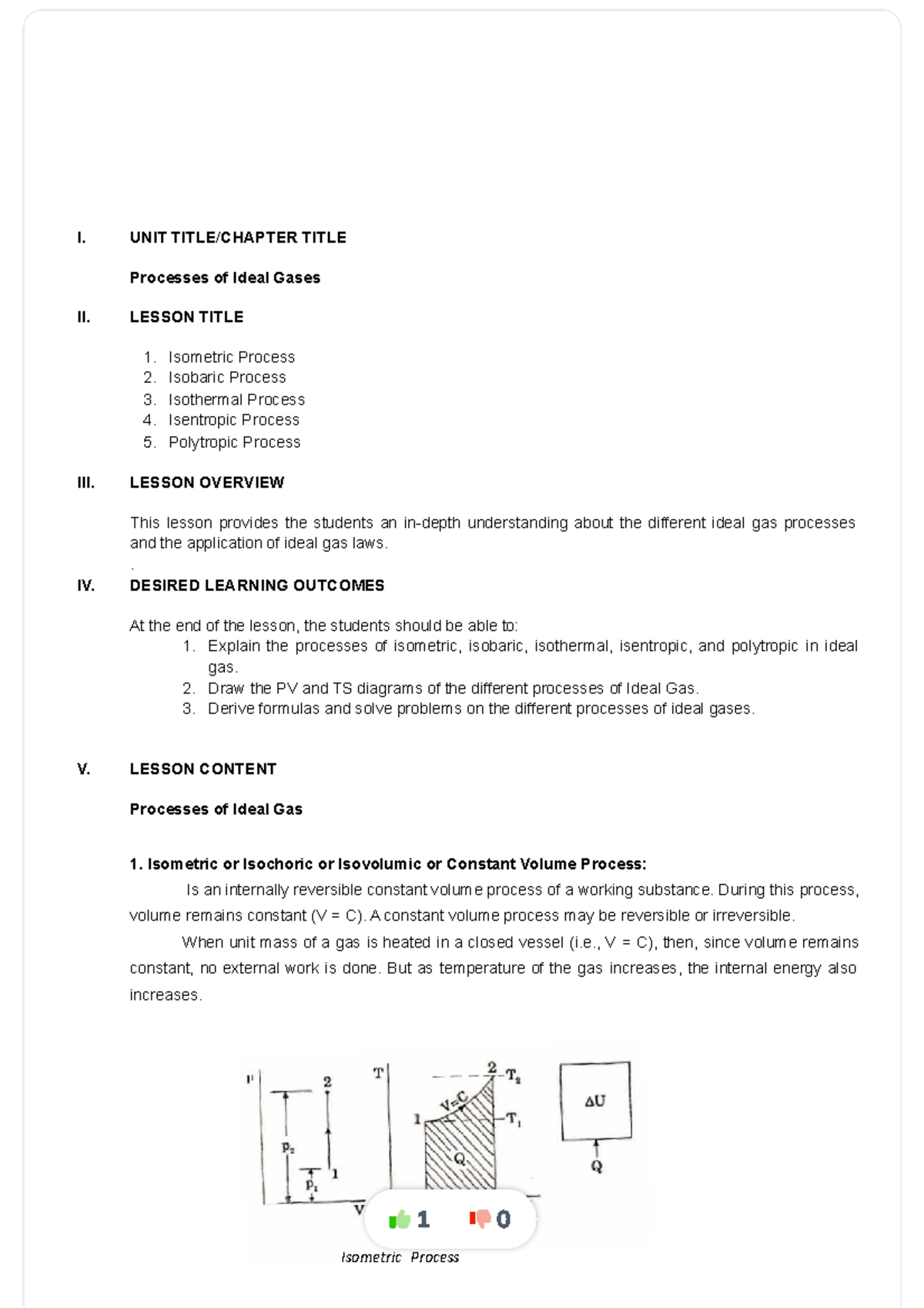 Thermo-1: Lesson on Ideal Gas Processes - Isometric, Isobaric ...