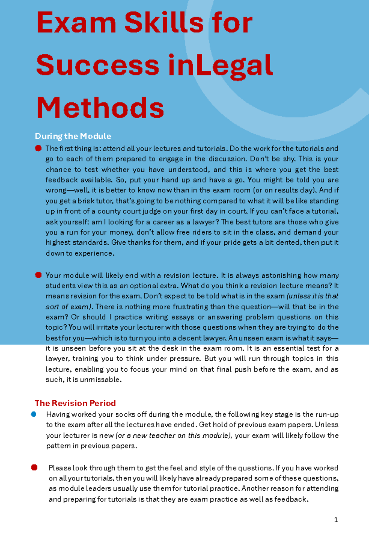 Legal Methods Exam Skills Briefing - Easter Semester 2025 - Studocu