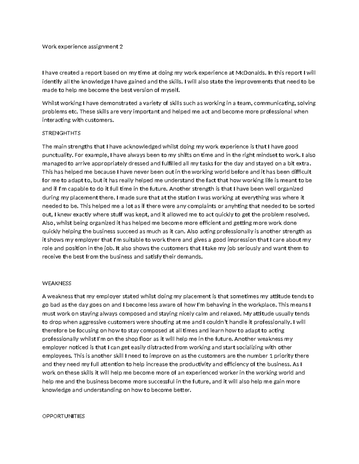 WE-AS2: Report on Work Experience & Skills Development at McDonald's ...