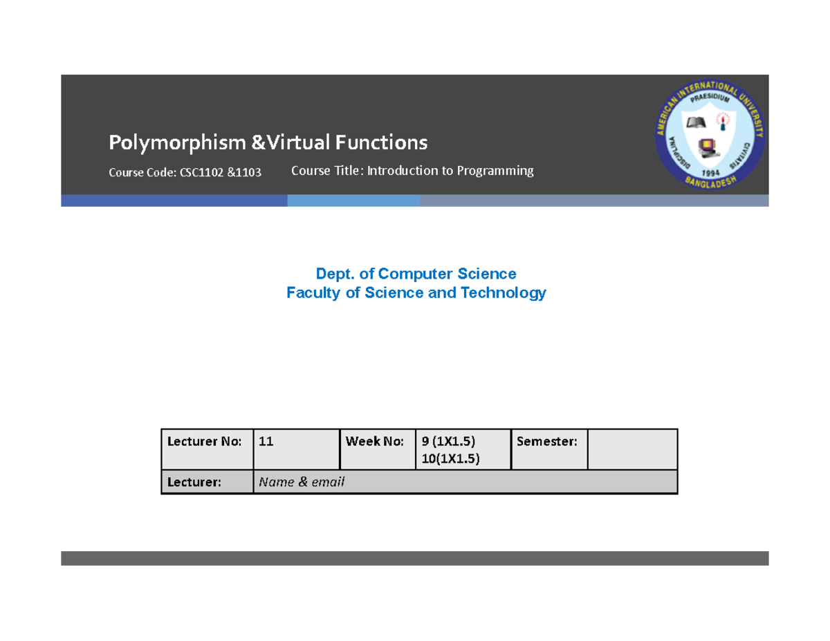 Lecture 12: OOP Polymorphism - CSC1102 Notes - Studocu