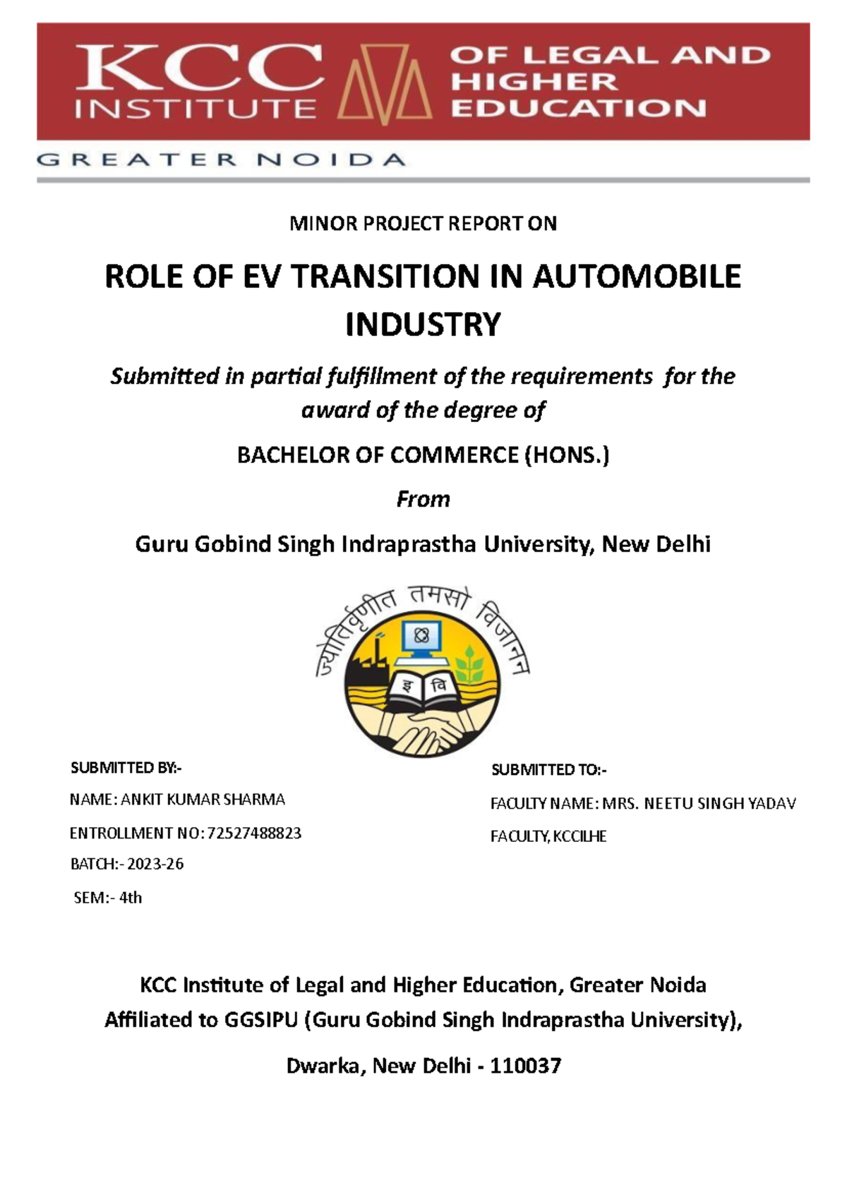 Minor Project Report ON ROLE OF EV Transition IN Automobile Industry ...