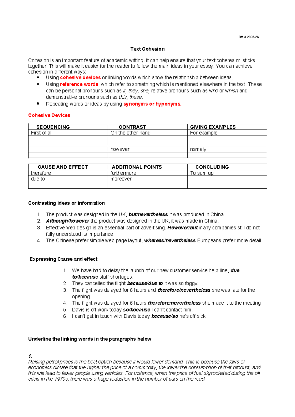 DM 3 Text Cohesion: Enhancing Academic Writing for 2025 Exam - Studocu