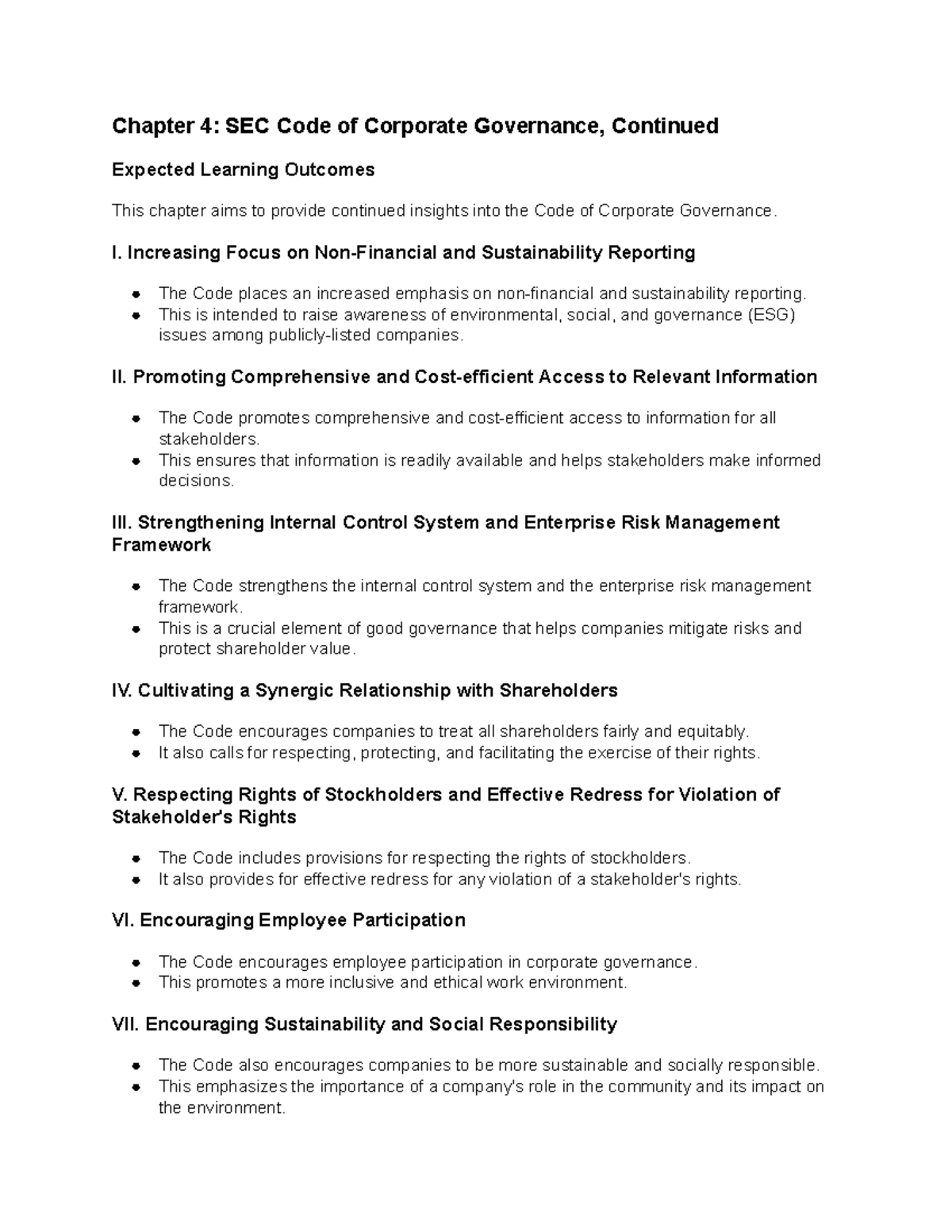 Chapter 4: SEC Code of Corporate Governance Insights - Studocu
