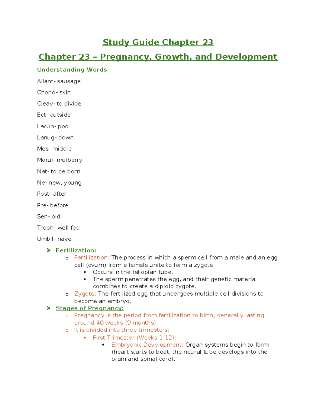 Chapter 23 Study Guide: Pregnancy, Growth, and Development Insights ...