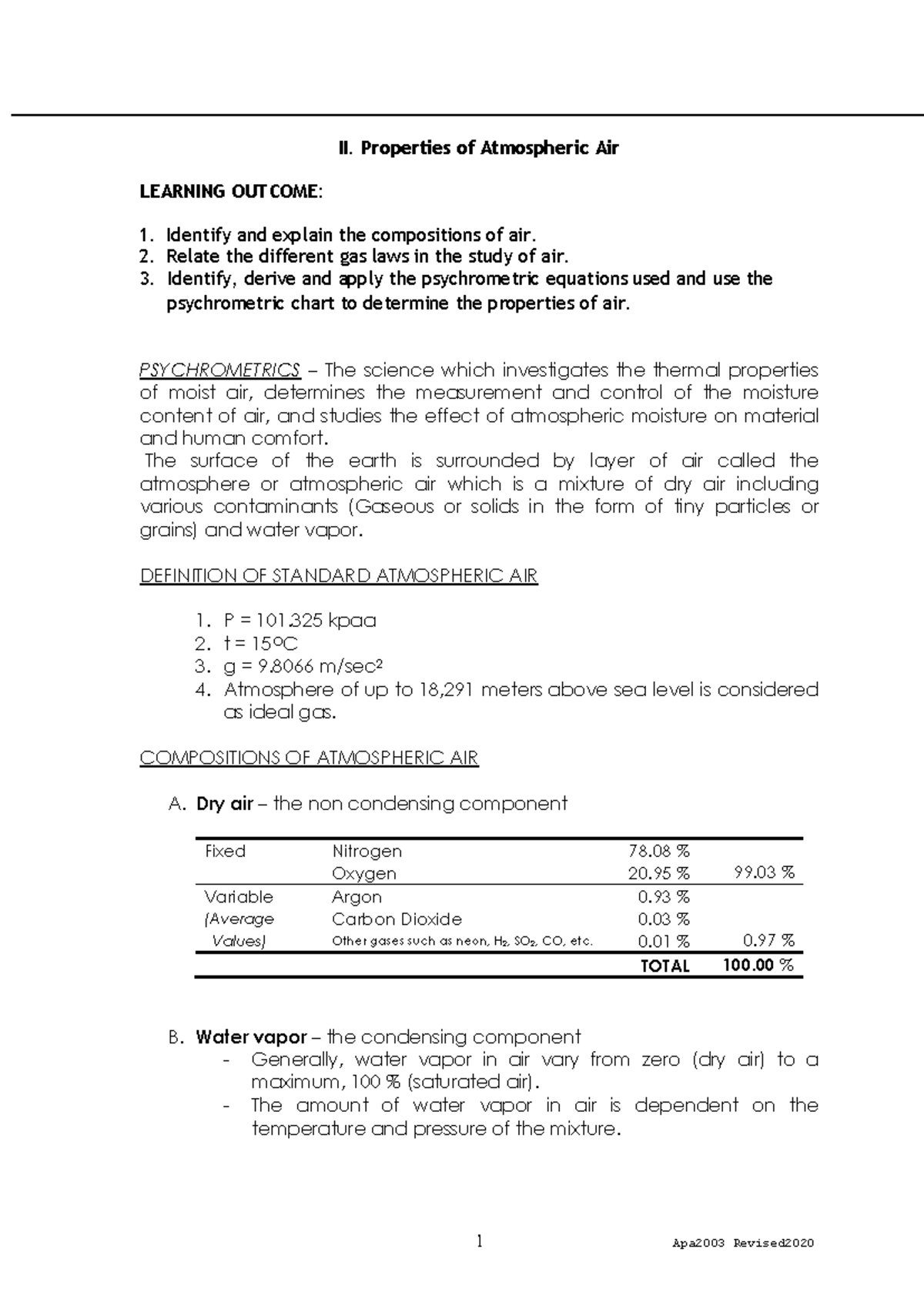 Module II Properties of Atm Air 1 - II. Properties of Atmospheric Air ...