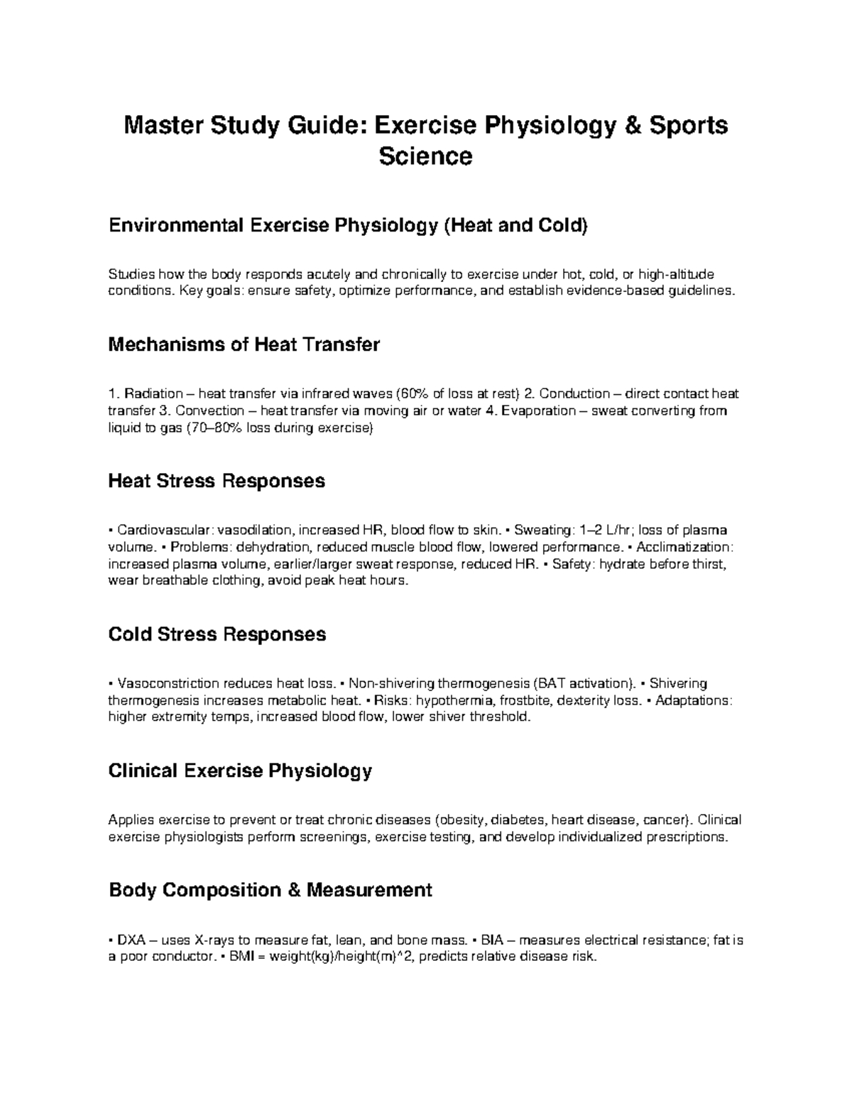 Master Study Guide: EXS 101 Exercise Physiology & Sports Science ...