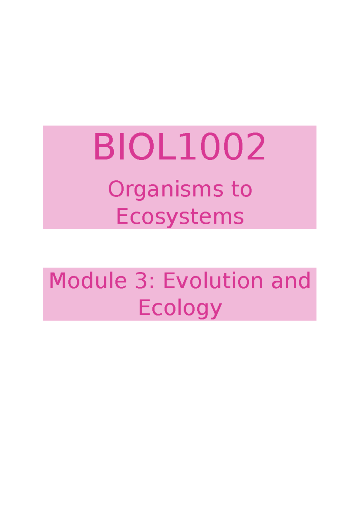 biol1002 Module 3 - BIOL Organisms to Ecosystems Module 3: Evolution ...