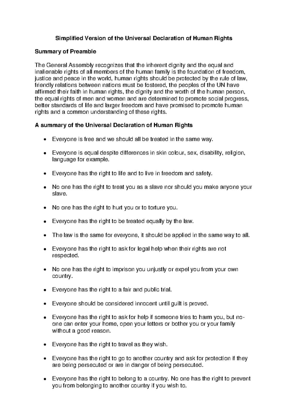 SS-Simplified Version of Universal Declaration of Human Rights ...