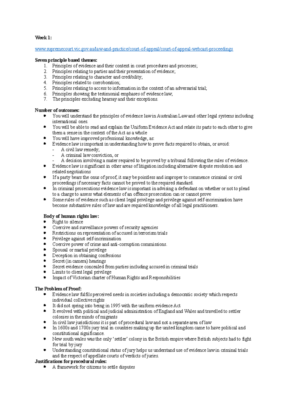 **Evidence and Criminal Procedure Notes (LAW101) - Week 1 Overview ...