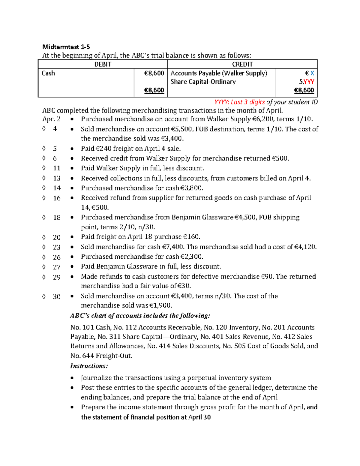Midterm Exam (1-5) - Accounting Transactions & Financial Statements ...