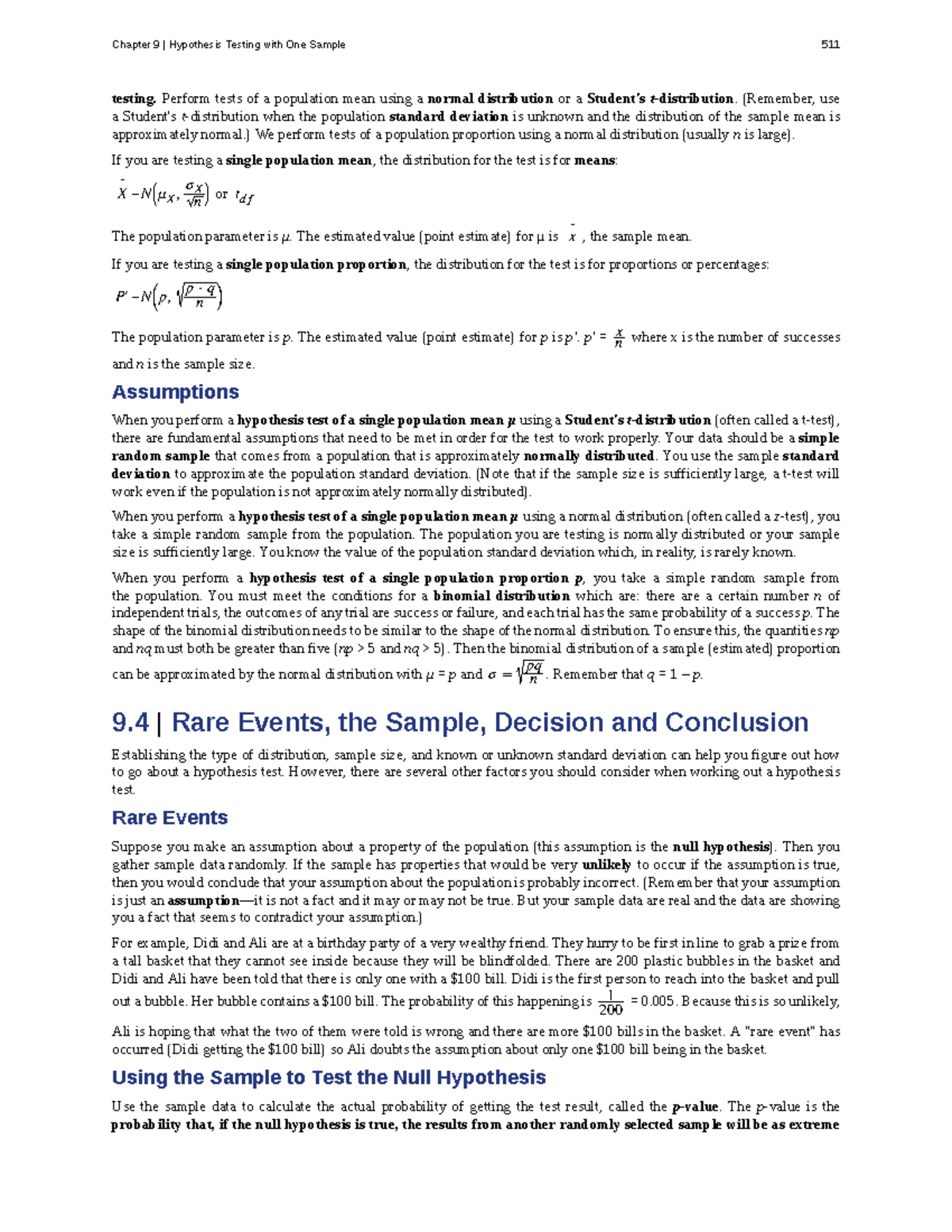 Chapter 9: Hypothesis Testing with One Sample - Introductory Statistics ...