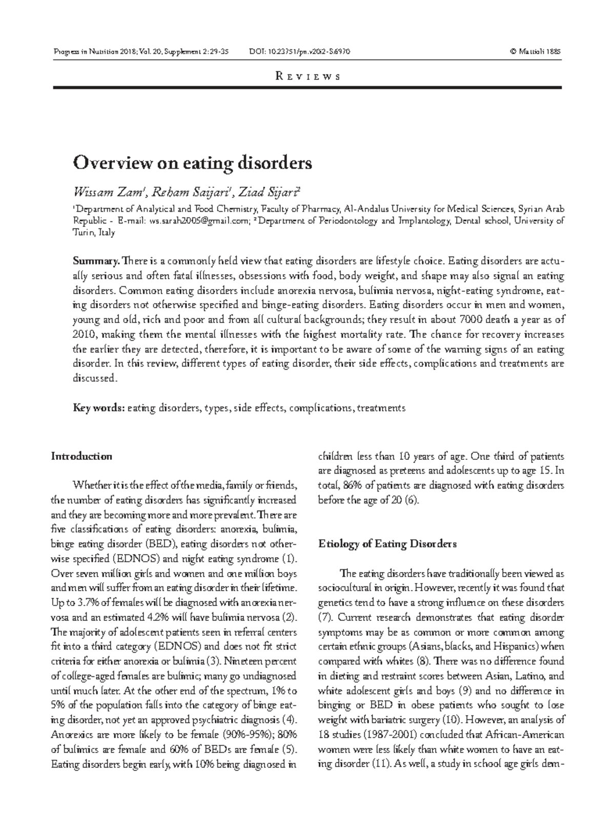 Overview on Eating Disorders: Insights and Treatments (Nutrition 20 ...