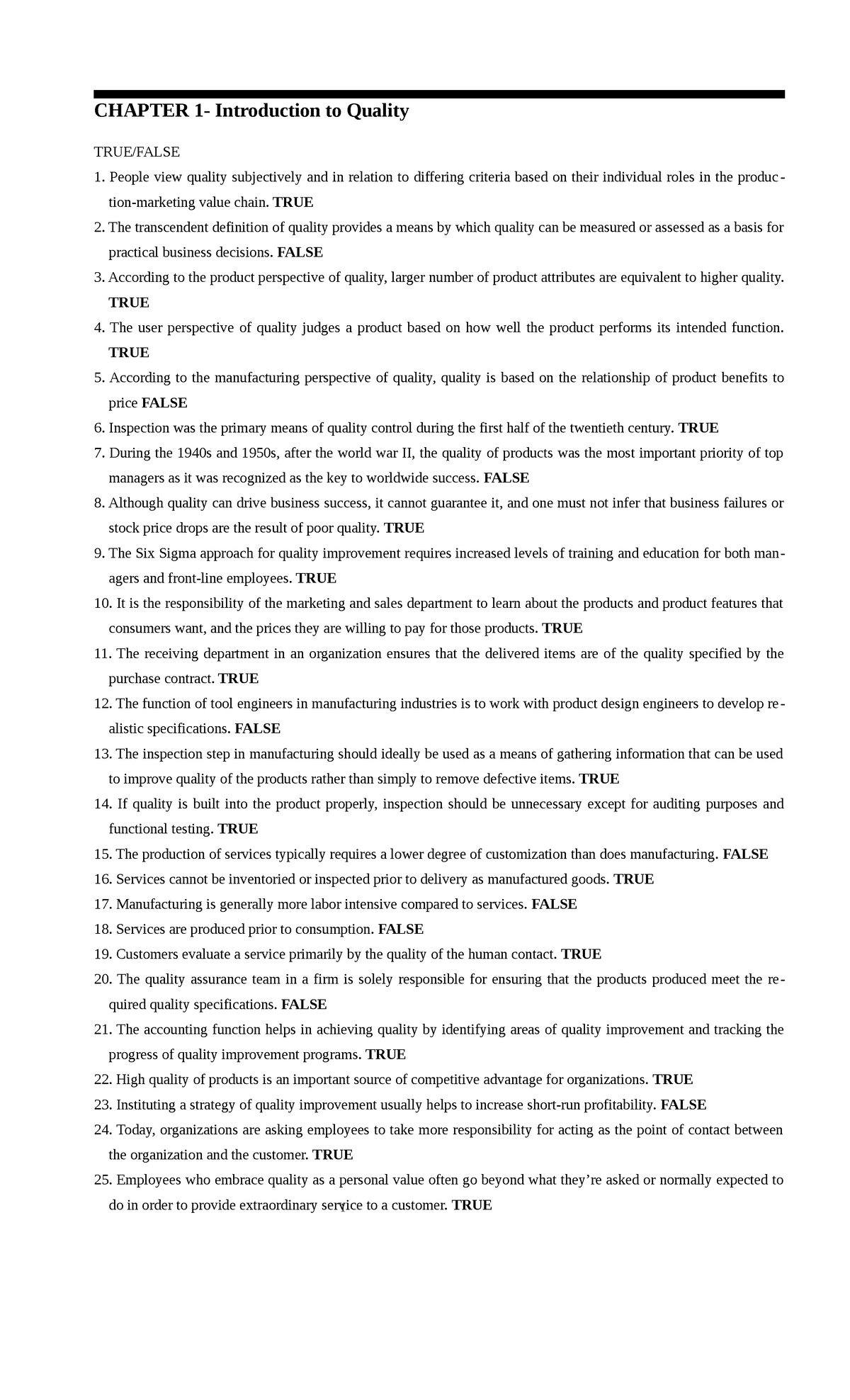 CHAPTER 1: Introduction to Quality - Key Concepts and Perspectives ...