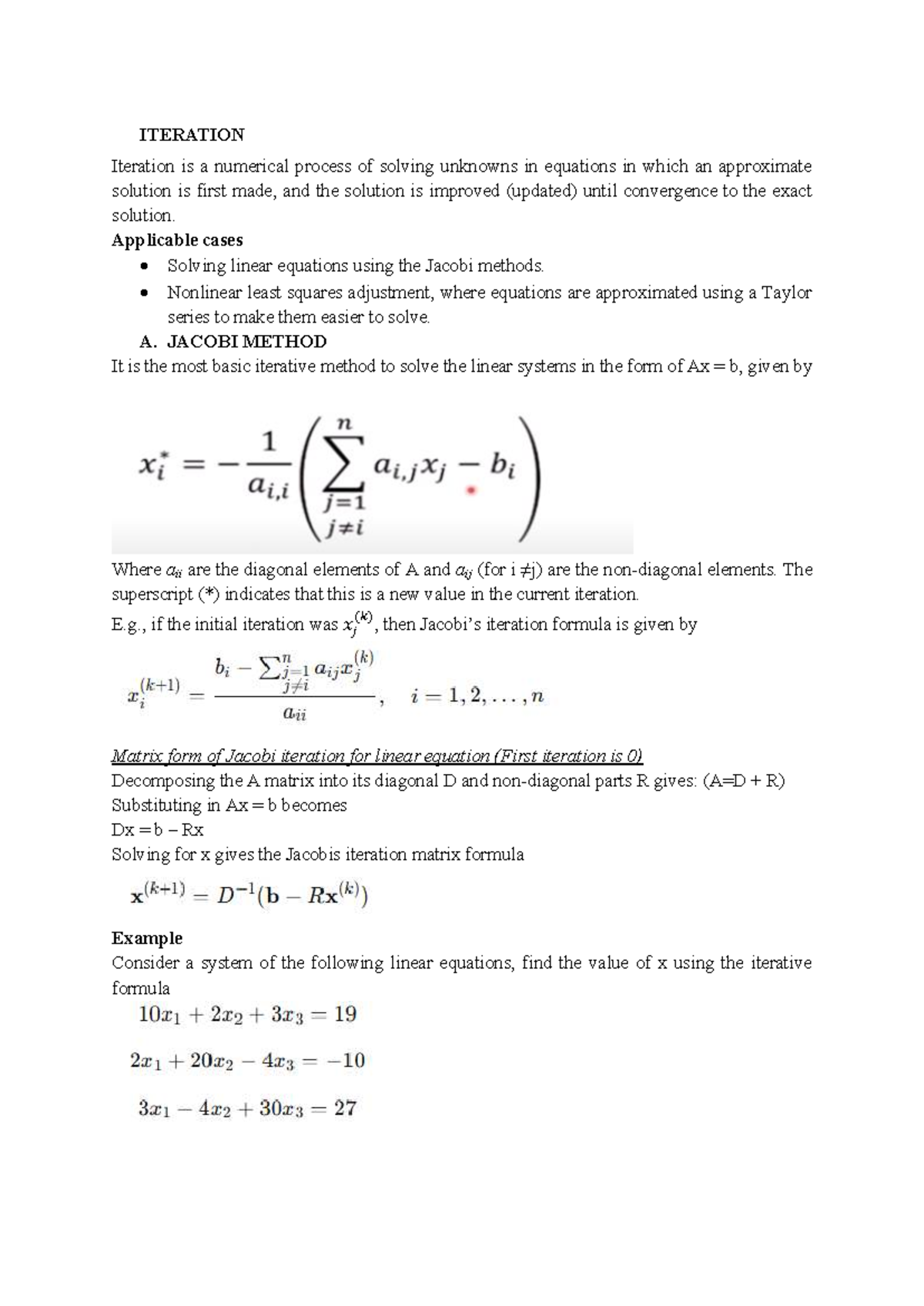 GGE 5107 Adjustment Theory III - Lecture 3: Iteration Methods - Studocu