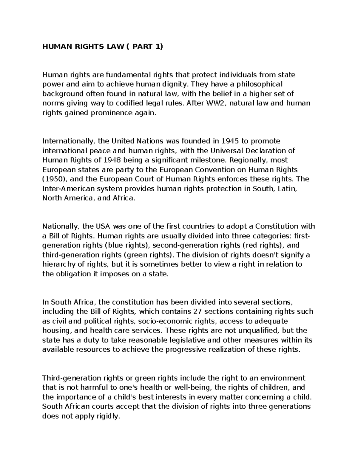 HUMAN RIGHTS LAW (INL100): Foundations and Key Developments - Studocu