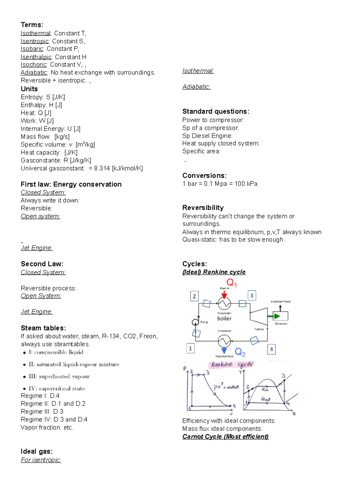 Thermo 101 Cheat Sheet: Key Terms and Laws for Exam Prep - Studeersnel