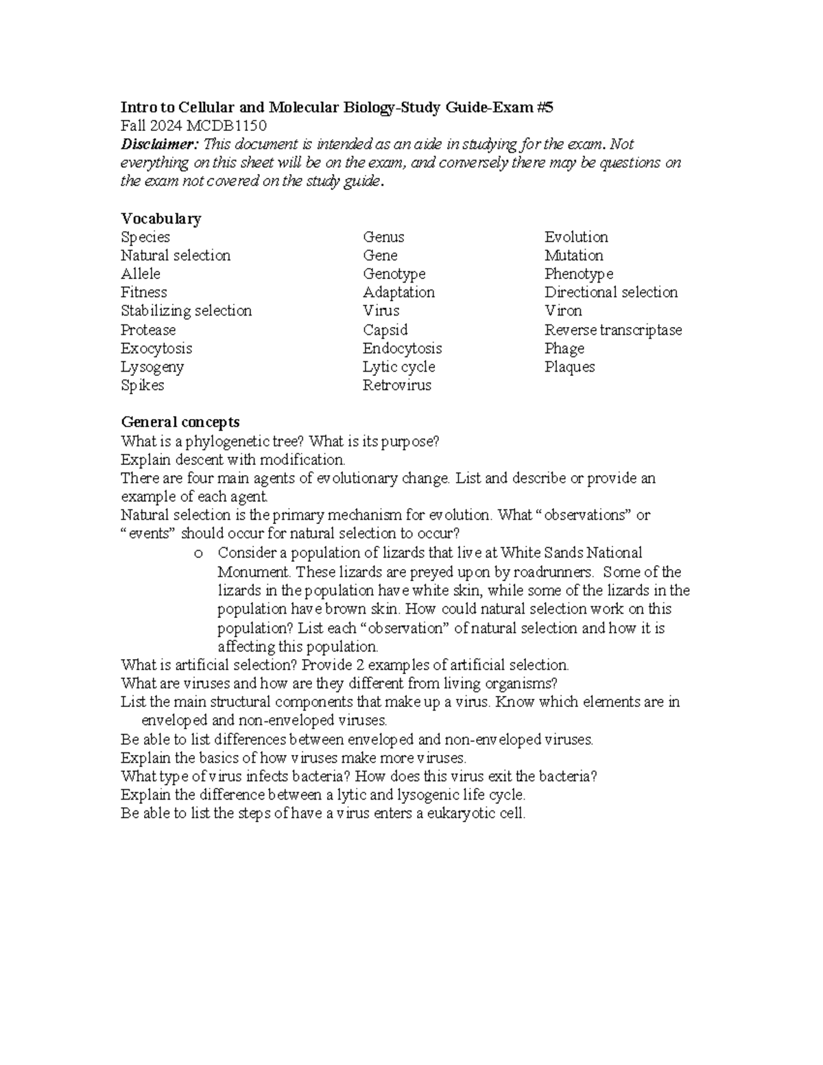 MCDB Fall 2024: Cellular & Molecular Biology Exam #5 Study Guide - Studocu