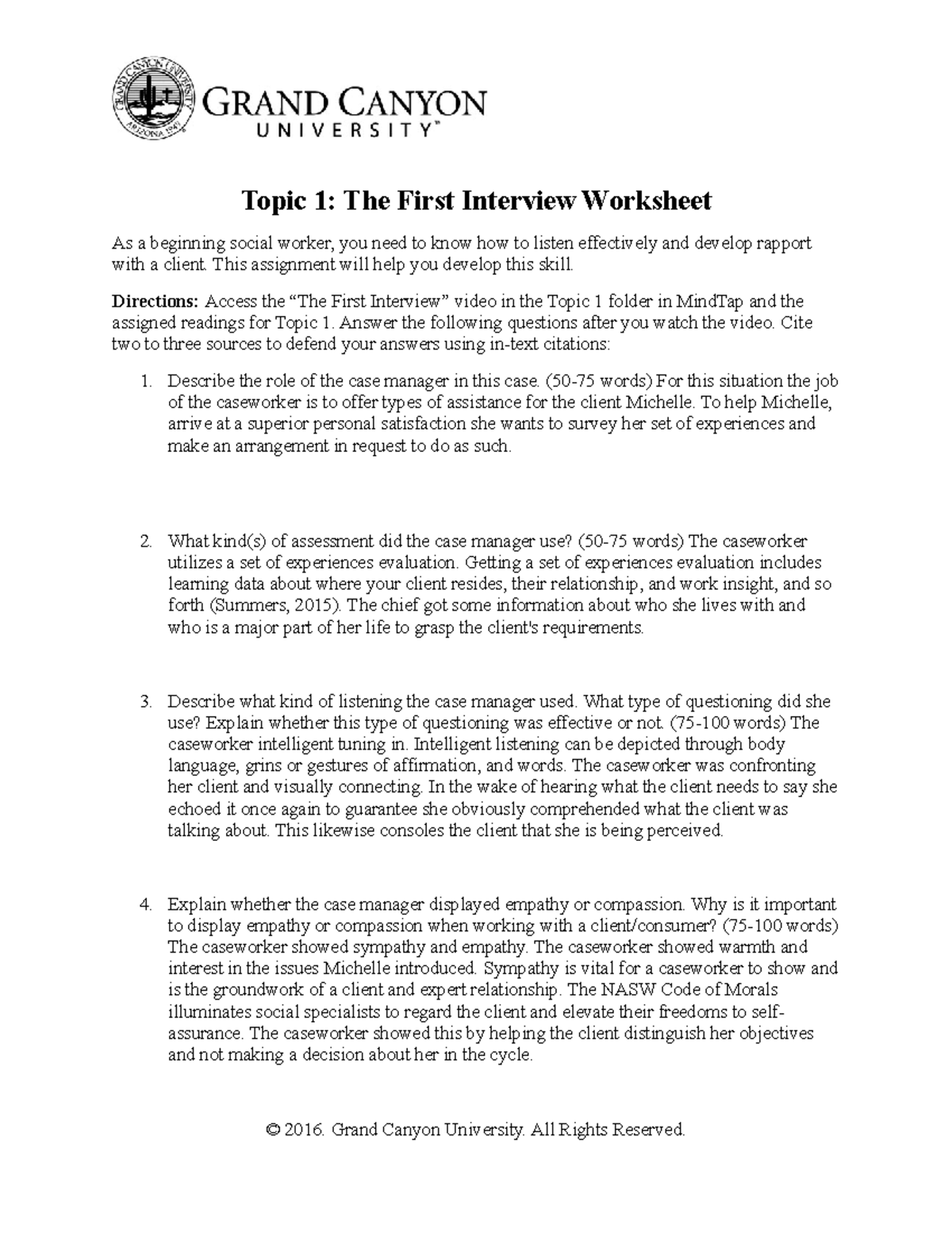 SOC-445: The First Interview Skills Worksheet for Social Work ...