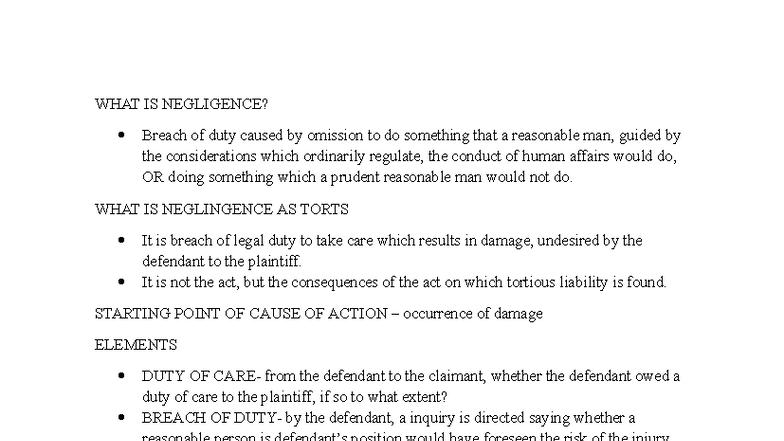 Negligence in Tort Law: Key Concepts and Case Study (LAW 101) - Studocu