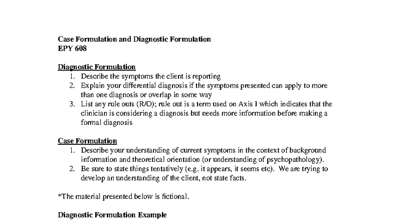 Diagnostic and Case Formulation Steps - Case Formulation and Diagnostic ...