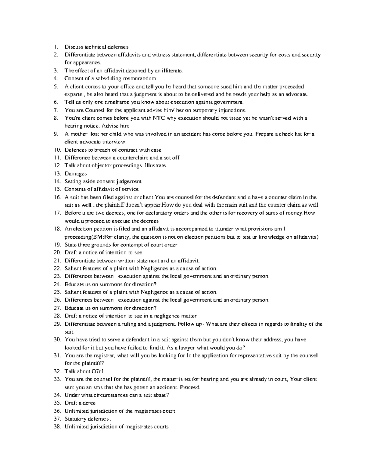Civil Orals 1: Comprehensive Guide on Technical Defenses and Case ...