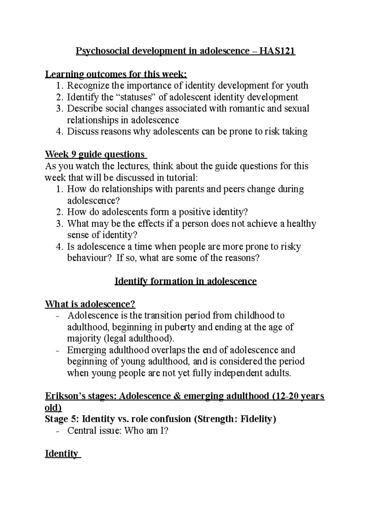 Psychosocial development in adolescence - Recognize the importance of ...