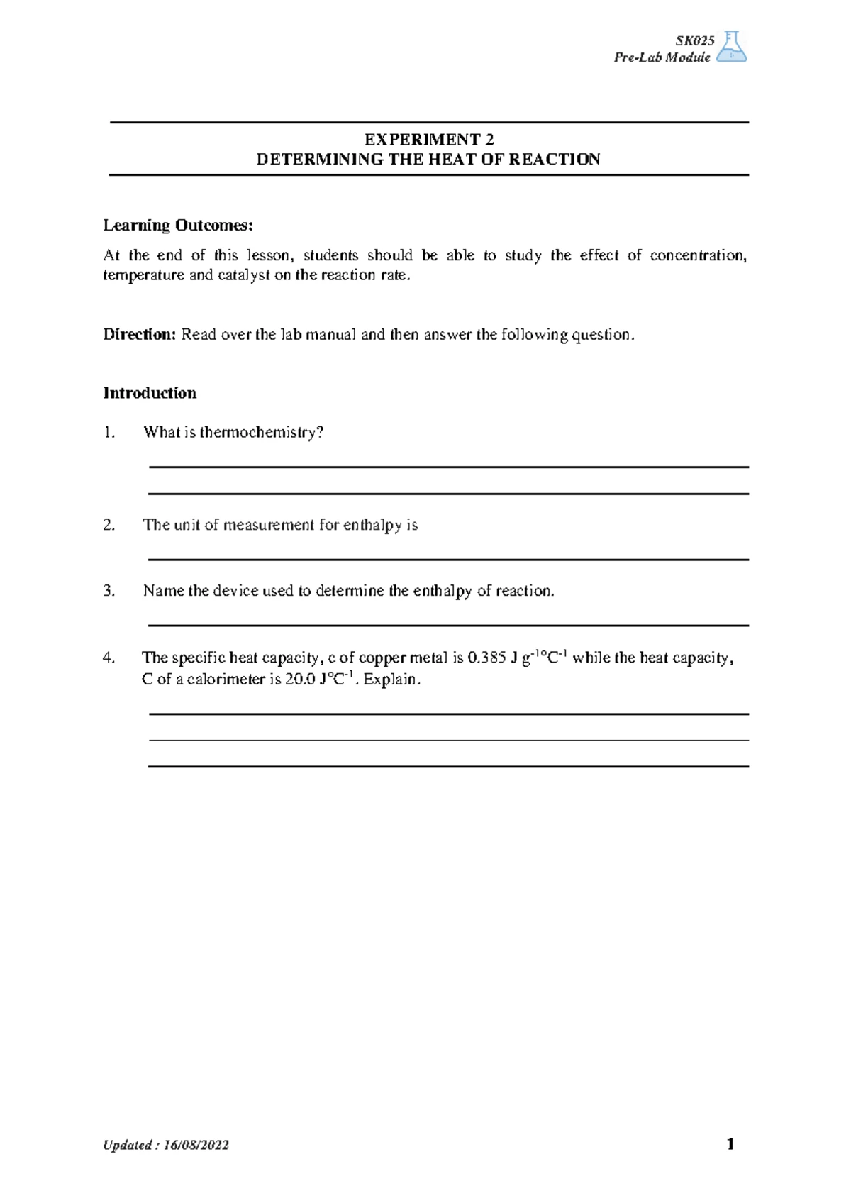 Pre Lab Exp 5 - Hopefully help - Updated : 16/08/2022 1 SK Pre-Lab ...