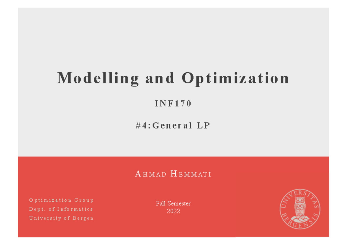 INF170-04-Modeling and Optimization: General LP Insights - Studocu